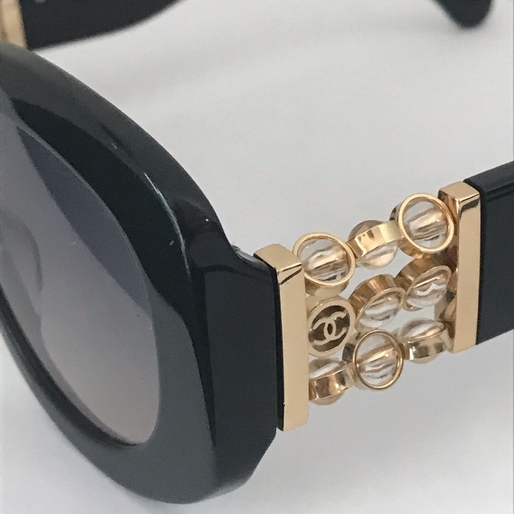 Chanel Oversized Black Sunglasses with Rotating Glass Pearls Accents - Picture 5 of 11